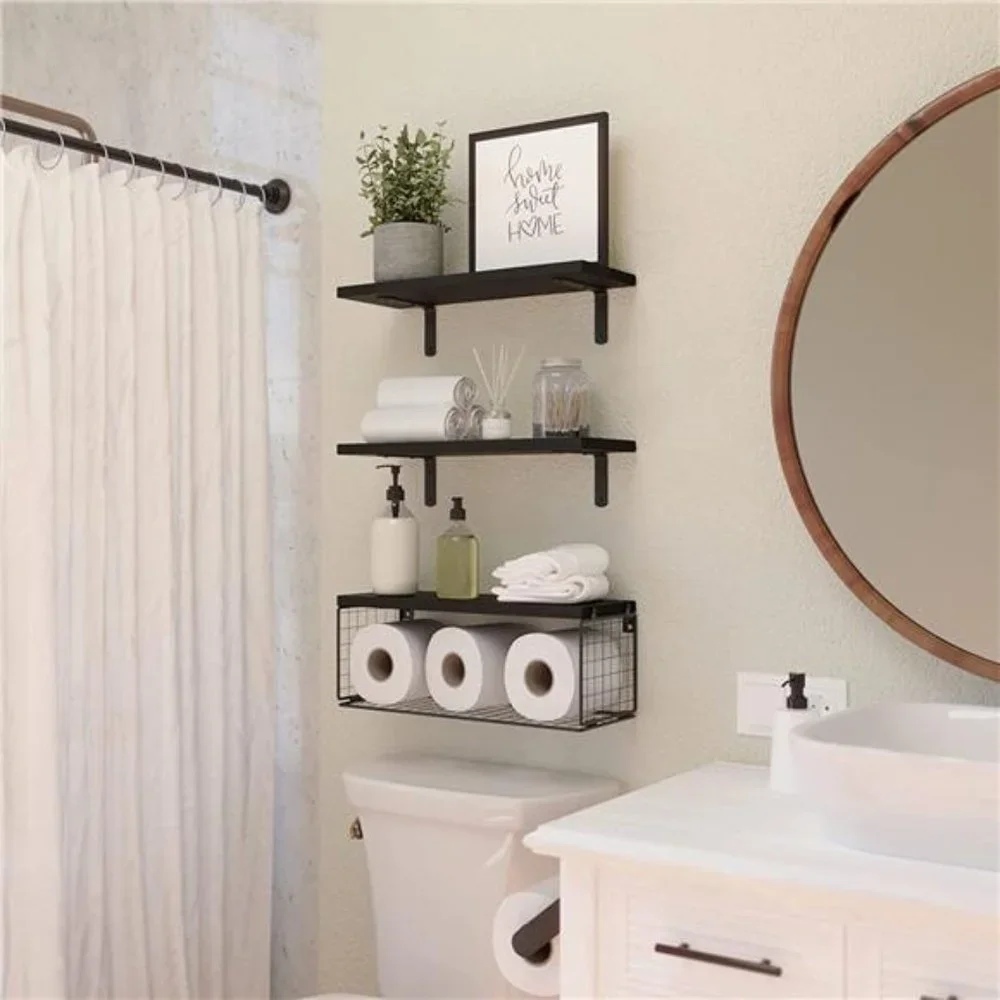 Floating Shelves Wall Mounted, Rustic Wood Bathroom Shelves Over Toilet